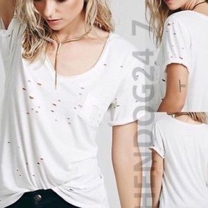 Free People Simple White Destroyed T-Shirt